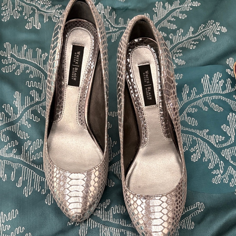 White House Black Market Metallic Snakeskin Heels